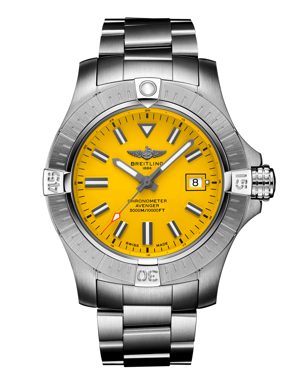Breitling Avenger Automatic 45mm Seawolf Yellow Dial Silver Steel Strap Strap Watch for Men - A17319101/1A1 Watches Breitling   