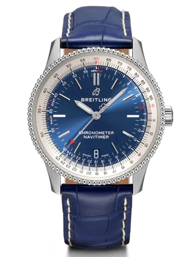 Breitling Navitimer Automatic 38mm Blue Dial Blue Leather Strap Mens Watch - A17325211C1P1 Watches Breitling   