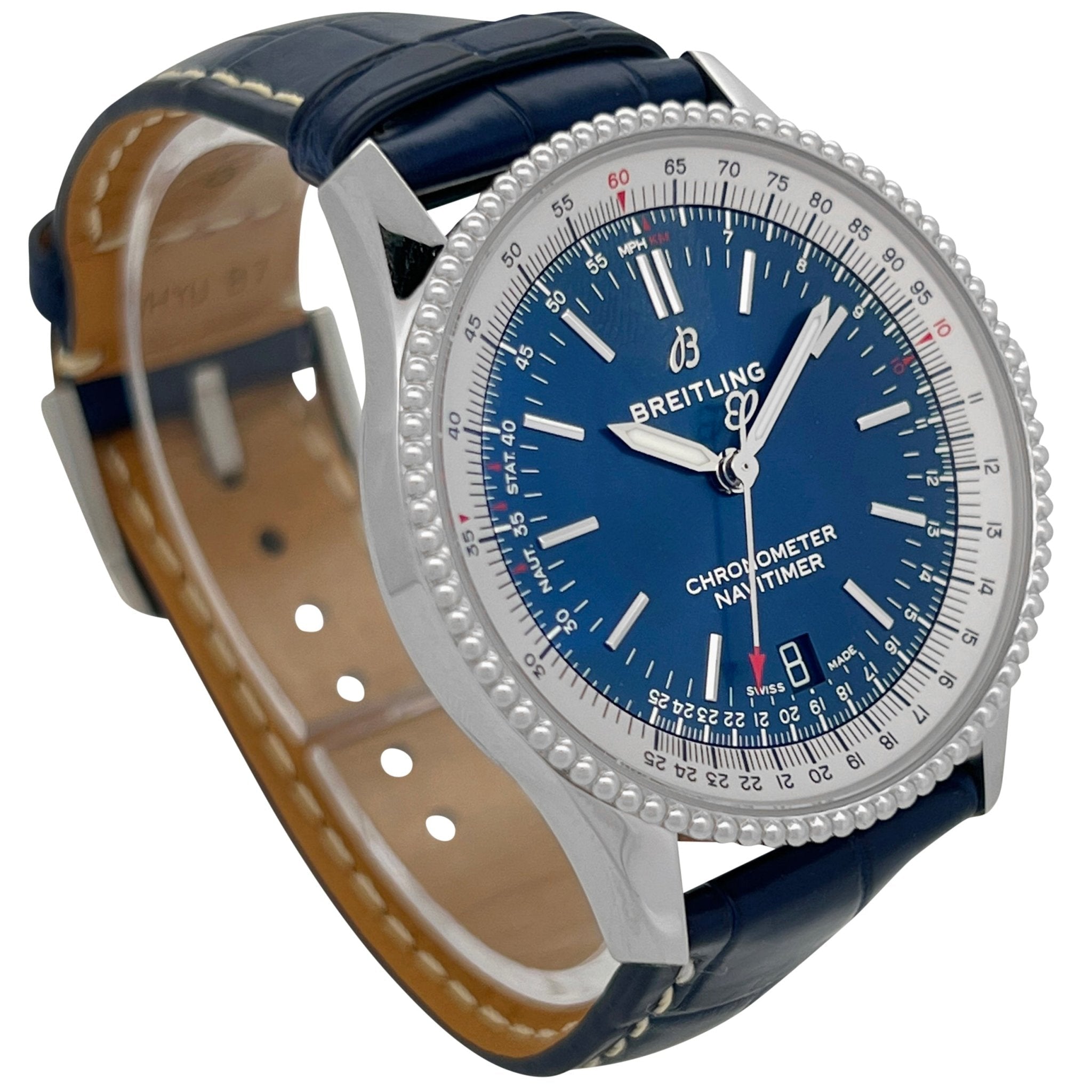 Breitling Navitimer Automatic 38mm Blue Dial Blue Leather Strap Mens Watch - A17325211C1P1 Watches Breitling   