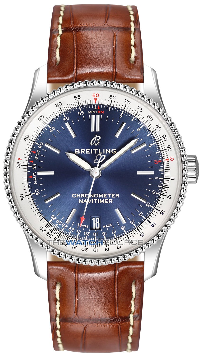 Breitling Navitimer Automatic 38mm Blue Dial Brown Leather Strap Mens Watch - A17325211C1P2 Watches Breitling   