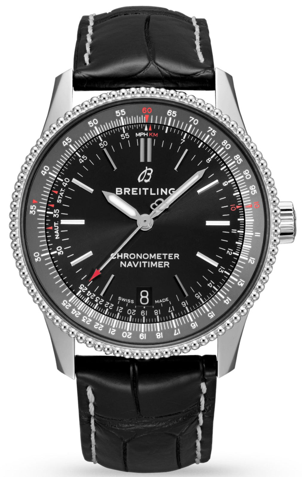 Breitling Navitimer Automatic 38mm Black Dial Black Leather Strap Mens Watch - A17325241B1P1 Watches Breitling   