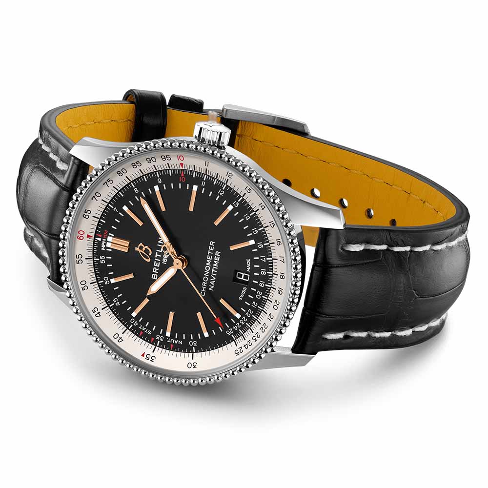 Breitling Navitimer 1 Automatic 41mm Black Dial Black Leather Strap Mens Watch - A17326211B1P1 Watches Breitling   