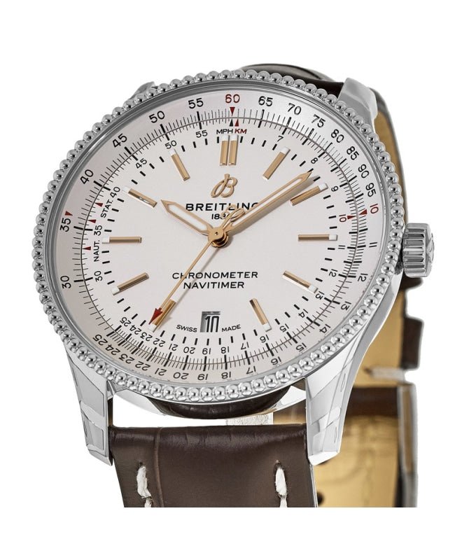 Breitling Navitimer 1 Automatic 41mm White Dial Brown Leather Strap Mens Watch - A17326211G1P1 Watches Breitling   