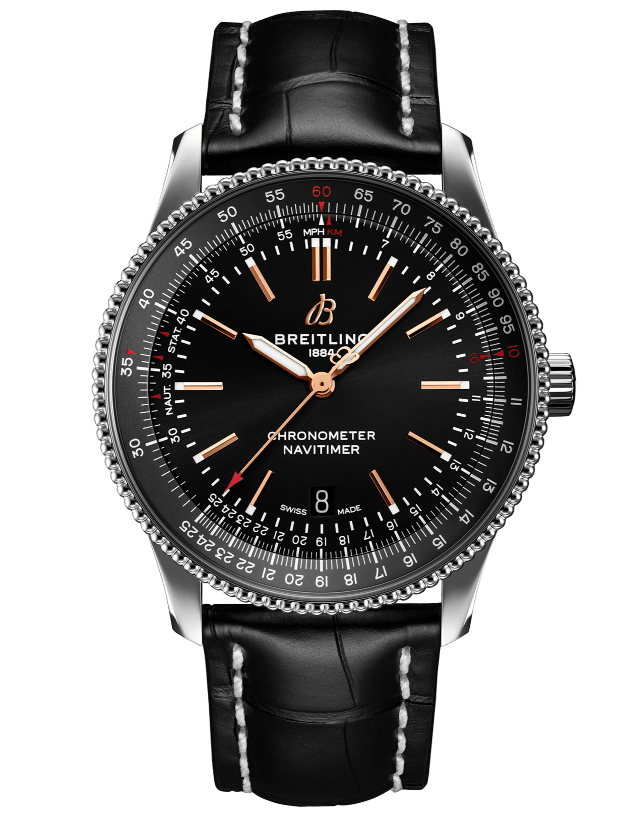 Breitling Automatic 41mm Black Dial Black Leather Strap Watch for Men - A17326241B1P1 Watches Breitling   