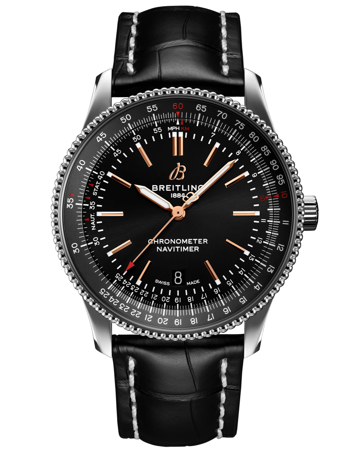 Breitling Automatic 41mm Black Dial Black Leather Strap Watch for Men - A17326241B1P1 Watches Breitling   