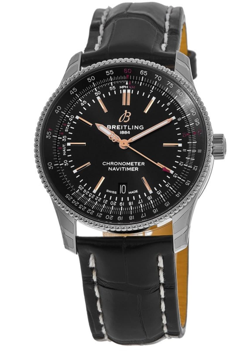 Breitling Automatic 41mm Black Dial Black Leather Strap Watch for Men - A17326241B1P1 Watches Breitling   