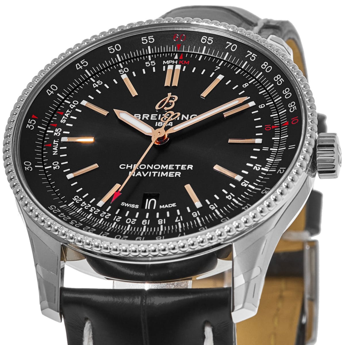 Breitling Automatic 41mm Black Dial Black Leather Strap Watch for Men - A17326241B1P1 Watches Breitling   