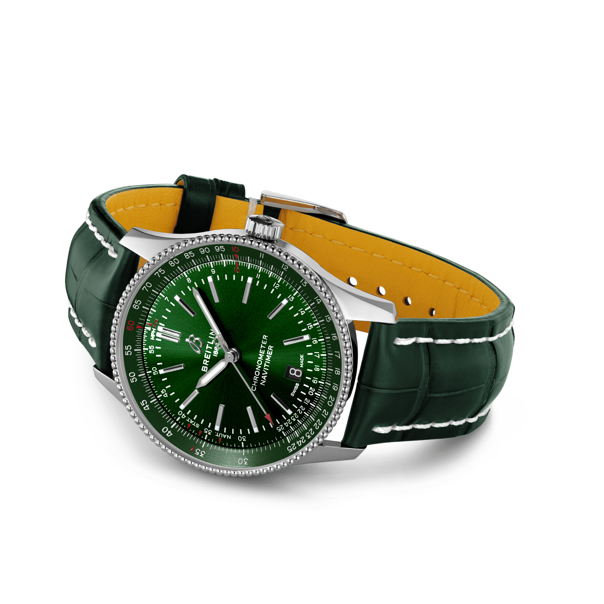 Breitling Navitimer Automatic 41mm Green Dial Green Leather Strap Watch for Men - A17326361L1P1 Watches Breitling   