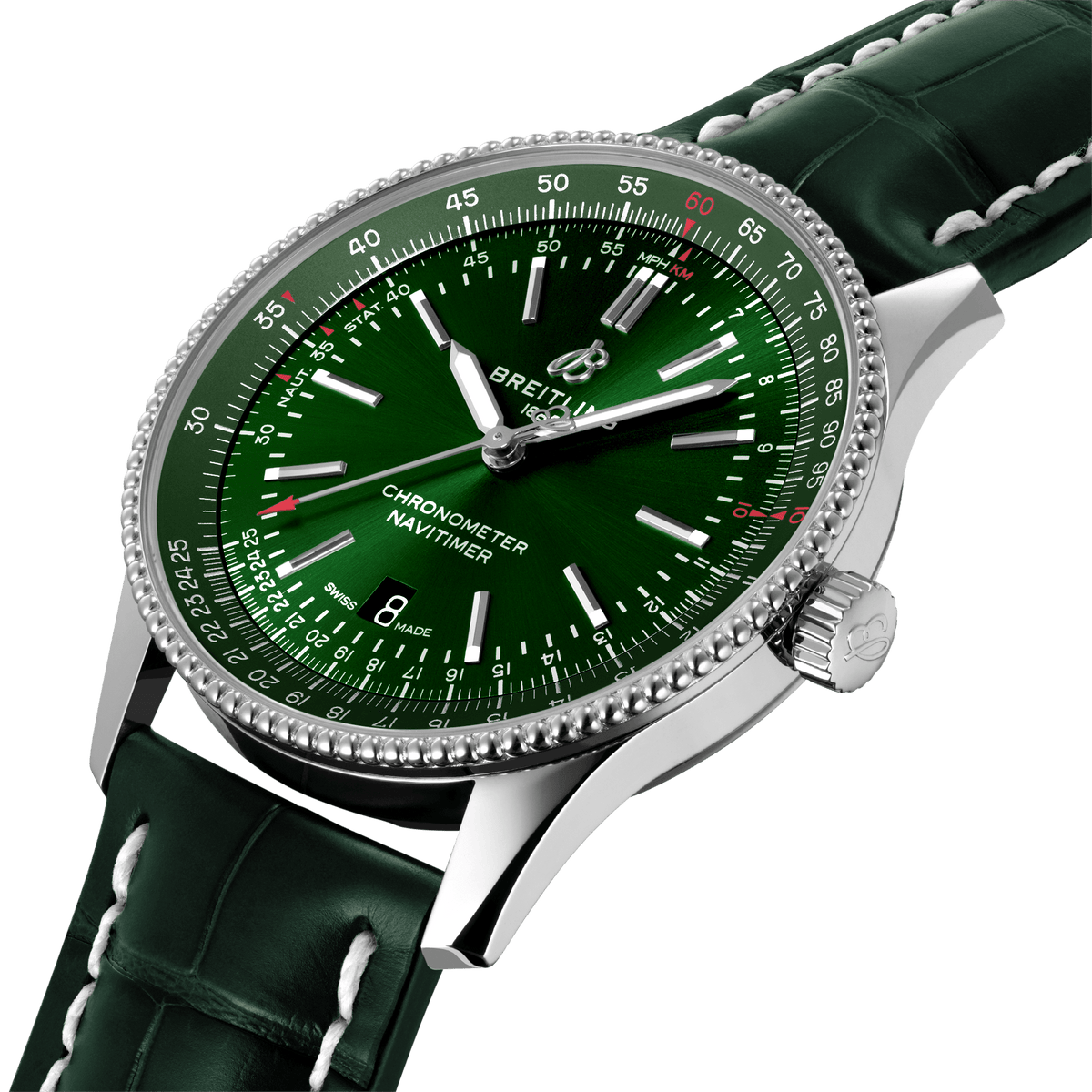 Breitling Navitimer Automatic 41mm Green Dial Green Leather Strap Watch for Men - A17326361L1P1 Watches Breitling   