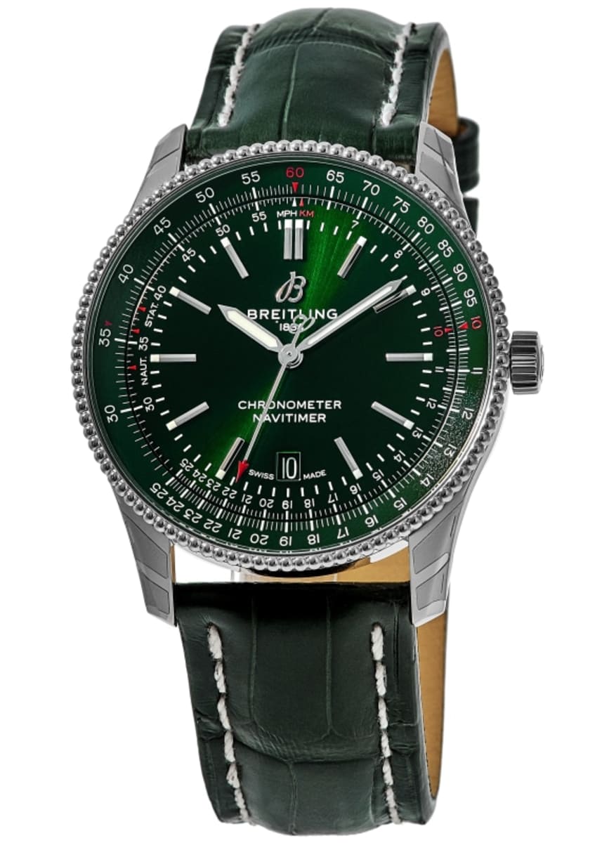 Breitling Navitimer Automatic 41mm Green Dial Green Leather Strap Watch for Men - A17326361L1P1 Watches Breitling   