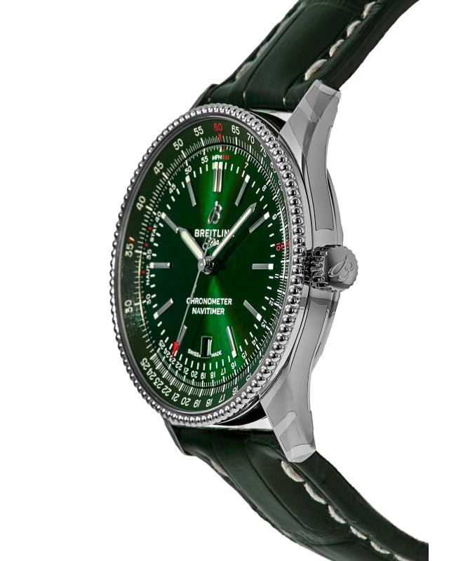 Breitling Navitimer Automatic 41mm Green Dial Green Leather Strap Watch for Men - A17326361L1P1 Watches Breitling   