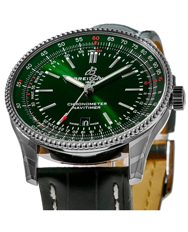 Breitling Navitimer Automatic 41mm Green Dial Green Leather Strap Watch for Men - A17326361L1P1 Watches Breitling   