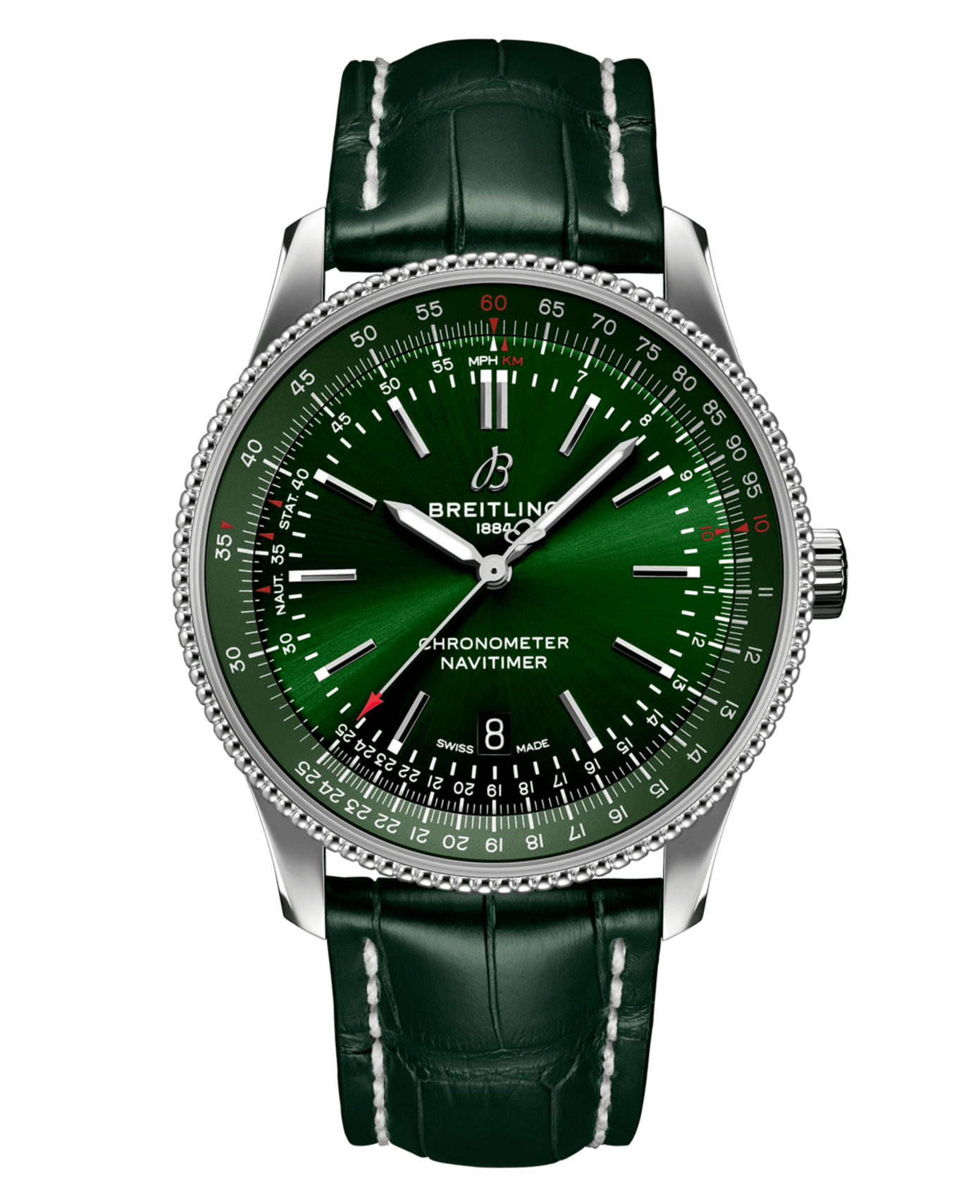 Breitling Navitimer Automatic 41mm Green Dial Green Leather Strap Watch for Men - A17326361L1P1 Watches Breitling   