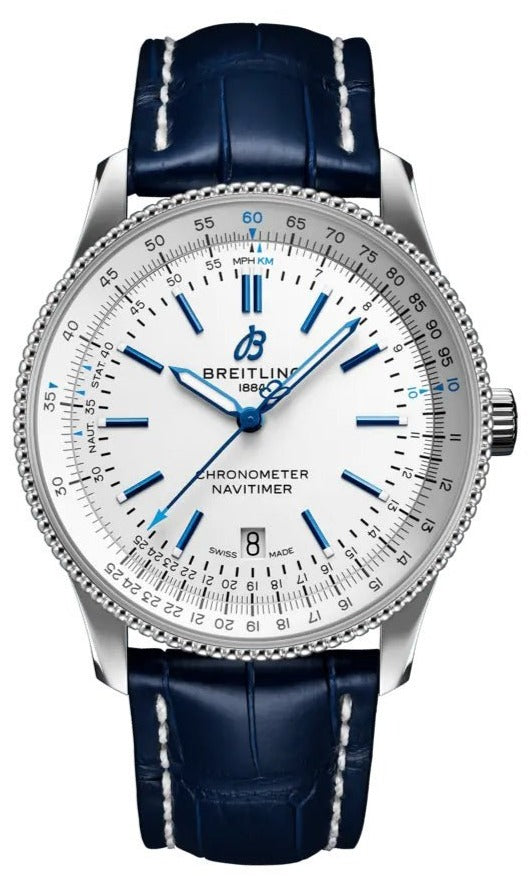 Breitling Navitimer Automatic 41mm White Dial Blue Leather Strap Watch for Men - A173263A1G1P1 Watches Breitling   