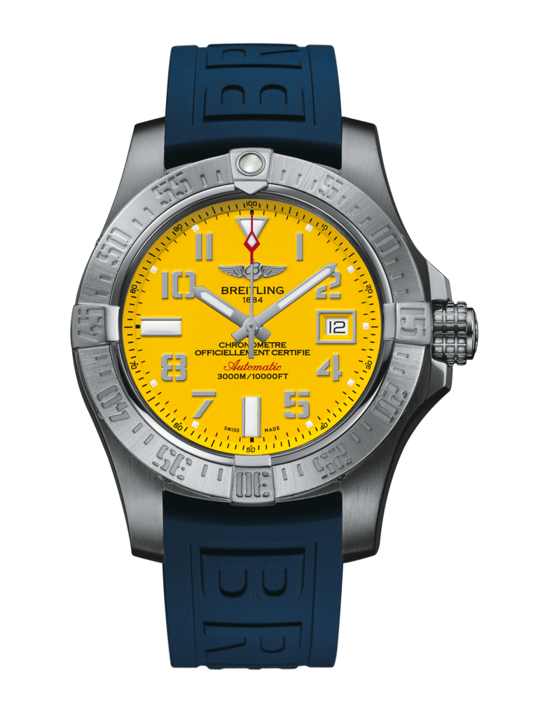 Breitling Avenger II Seawolf Yellow Dial Blue Rubber Strap 45mm Mens Watch - A1733110/I519/157S Watches Breitling   