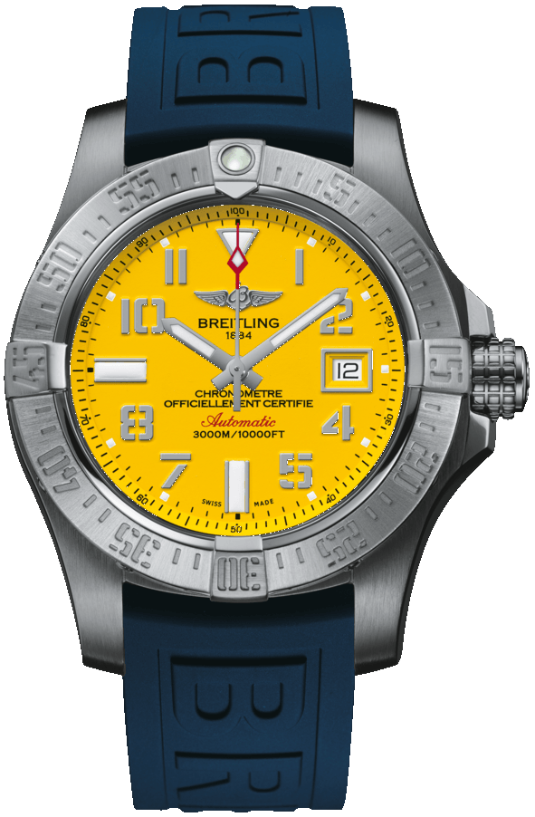 Breitling Avenger II Seawolf Yellow Dial Blue Rubber Strap 45mm Mens Watch - A1733110/I519/157S Watches Breitling   