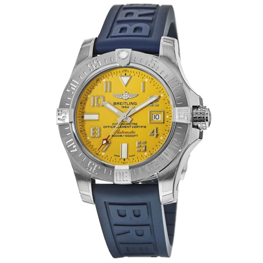 Breitling Avenger II Seawolf Yellow Dial Blue Rubber Strap 45mm Mens Watch - A1733110/I519/157S Watches Breitling   