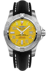 Breitling Avenger II Seawolf Yellow Dial Black Leather Strap 45mm Mens Watch - A1733110/I519/436X Watches Breitling   