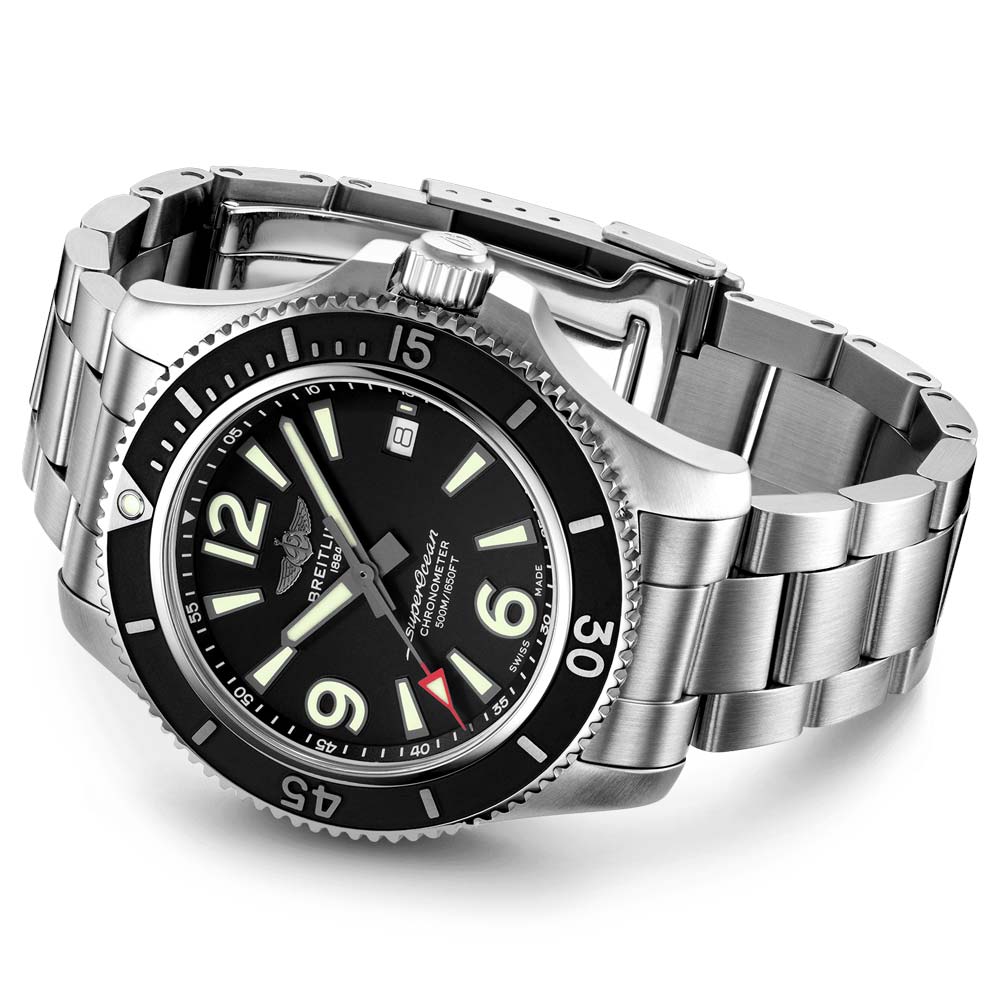 Breitling Superocean Automatic 44mm Black Dial Silver Steel Strap Watch for Men - A17367D71B1A1 Watches Breitling   