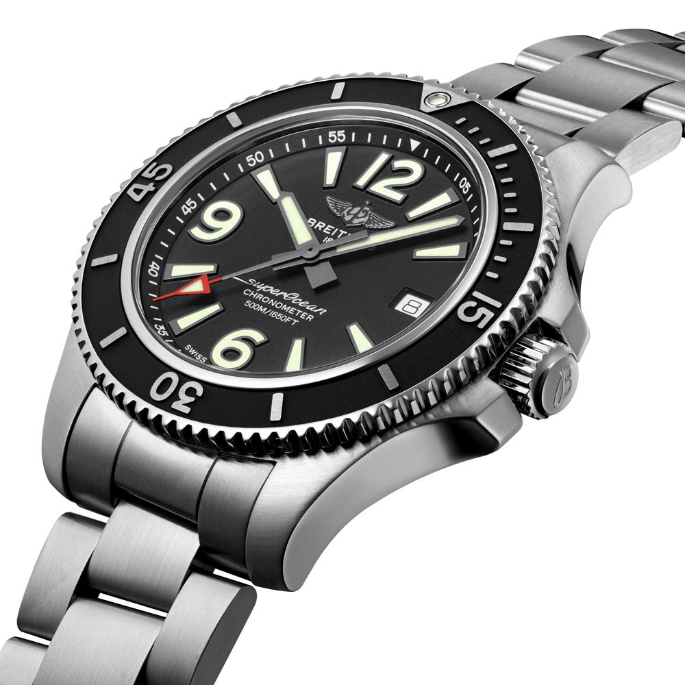 Breitling Superocean Automatic 44mm Black Dial Silver Steel Strap Watch for Men - A17367D71B1A1 Watches Breitling   