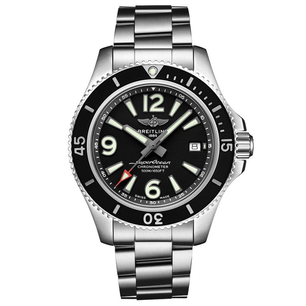 Breitling Superocean Automatic 44mm Black Dial Silver Steel Strap Watch for Men - A17367D71B1A1 Watches Breitling   