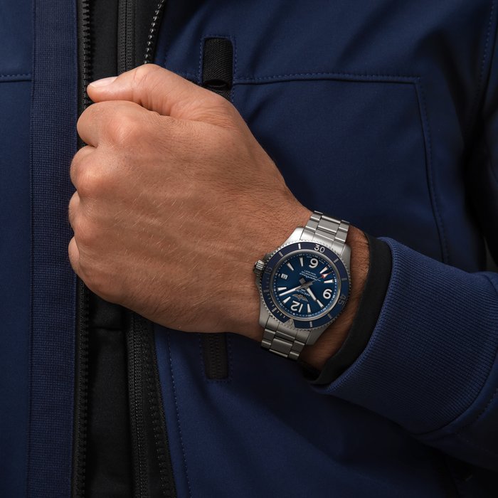 Breitling Superocean Automatic 42mm Blue Dial Silver Steel Strap Watch for Men - A17366D81C1A1 Watches Breitling   
