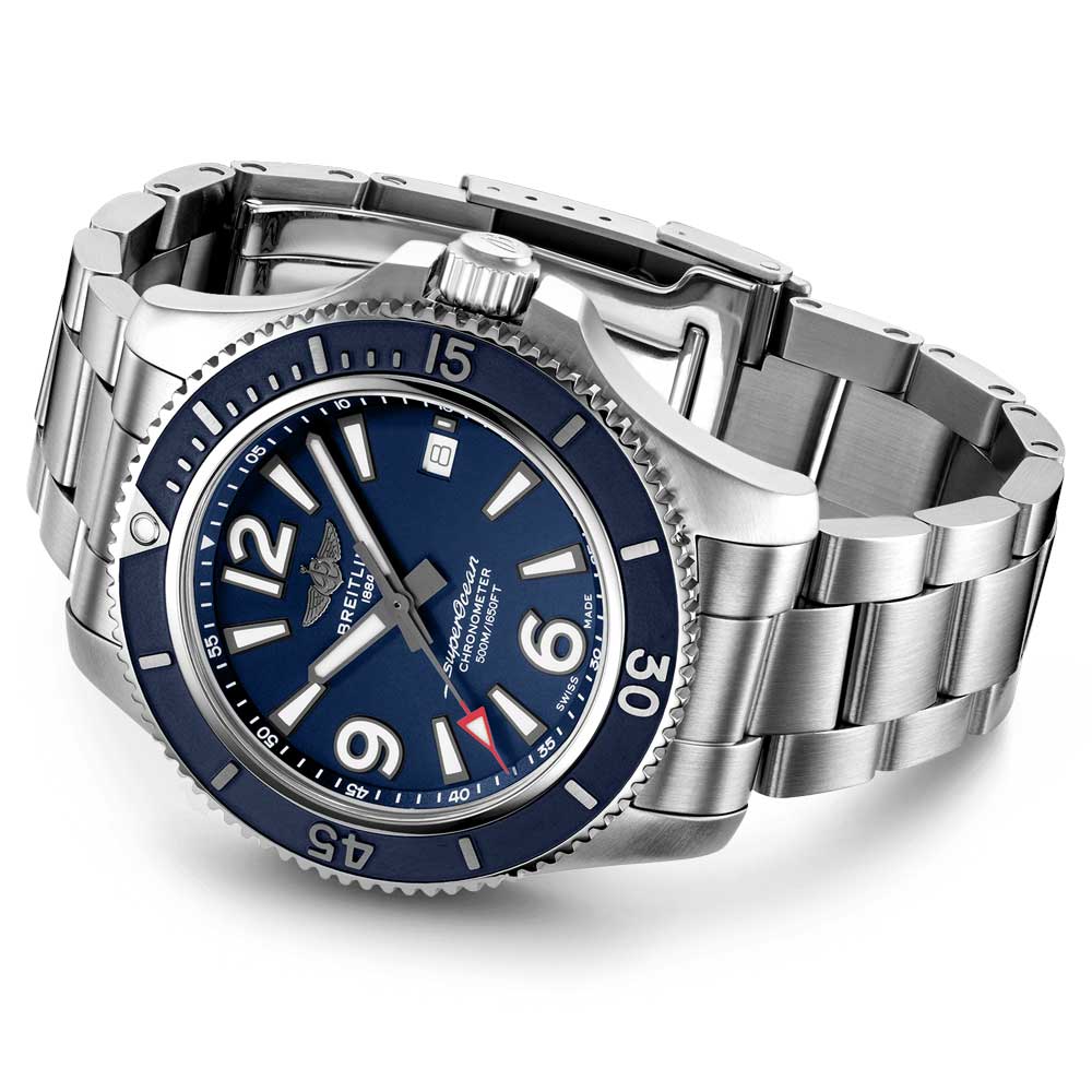 Breitling Superocean Automatic 42mm Blue Dial Silver Steel Strap Watch for Men - A17366D81C1A1 Watches Breitling   