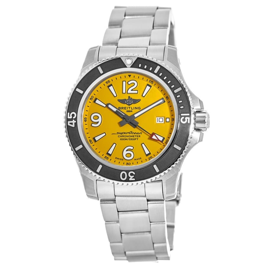 Breitling Superocean II Automatic 44mm Yellow Dial Silver Steel Strap Watch for Men - A17367021I1A1 Watches Breitling   