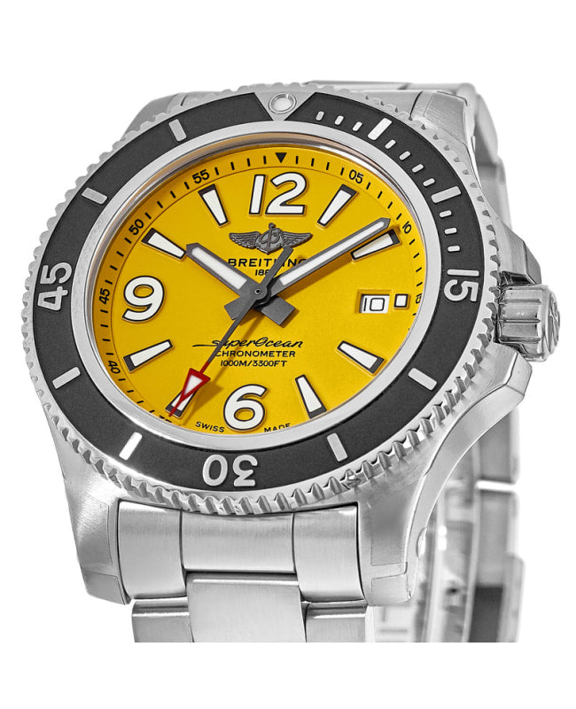 Breitling Superocean II Automatic 44mm Yellow Dial Silver Steel Strap Watch for Men - A17367021I1A1 Watches Breitling   