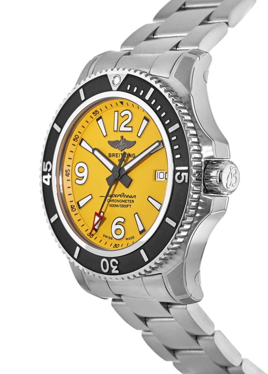 Breitling Superocean II Automatic 44mm Yellow Dial Silver Steel Strap Watch for Men - A17367021I1A1 Watches Breitling   
