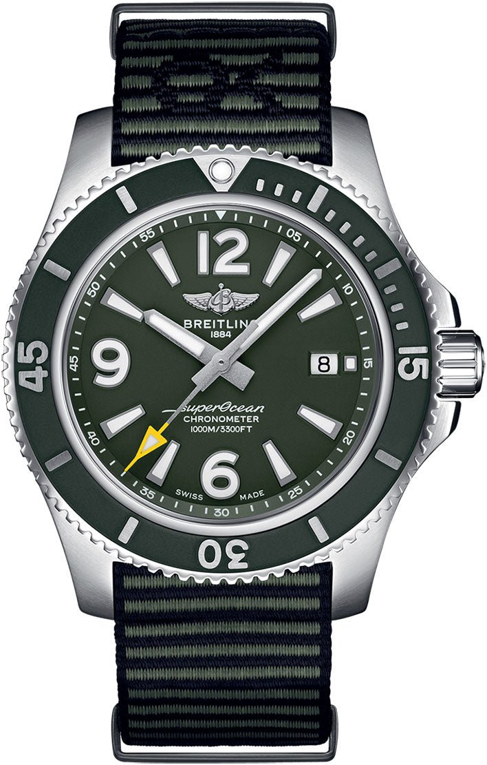 Breitling Superocean Automatic 44mm Outerknown Green Dial Green Nylon Strap Watch for Men - A17367A11L1W1 Watches Breitling   
