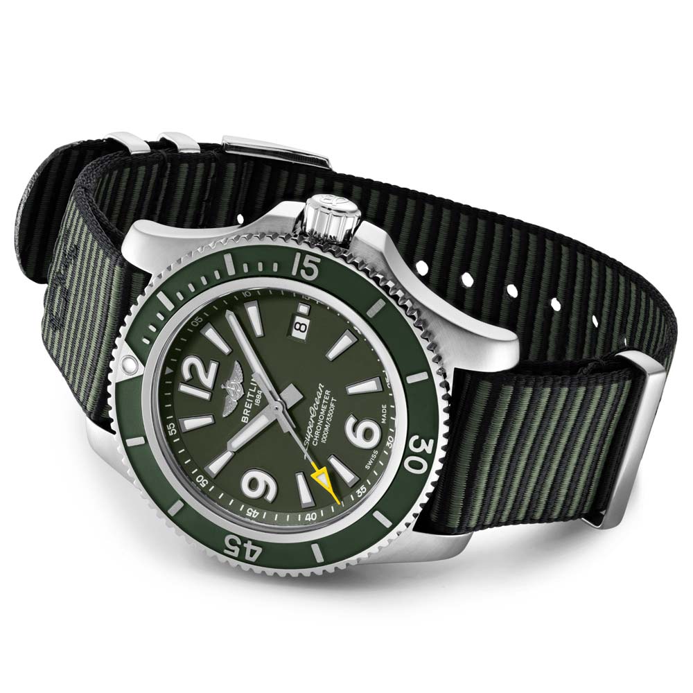 Breitling Superocean Automatic 44mm Outerknown Green Dial Green Nylon Strap Watch for Men - A17367A11L1W1 Watches Breitling   