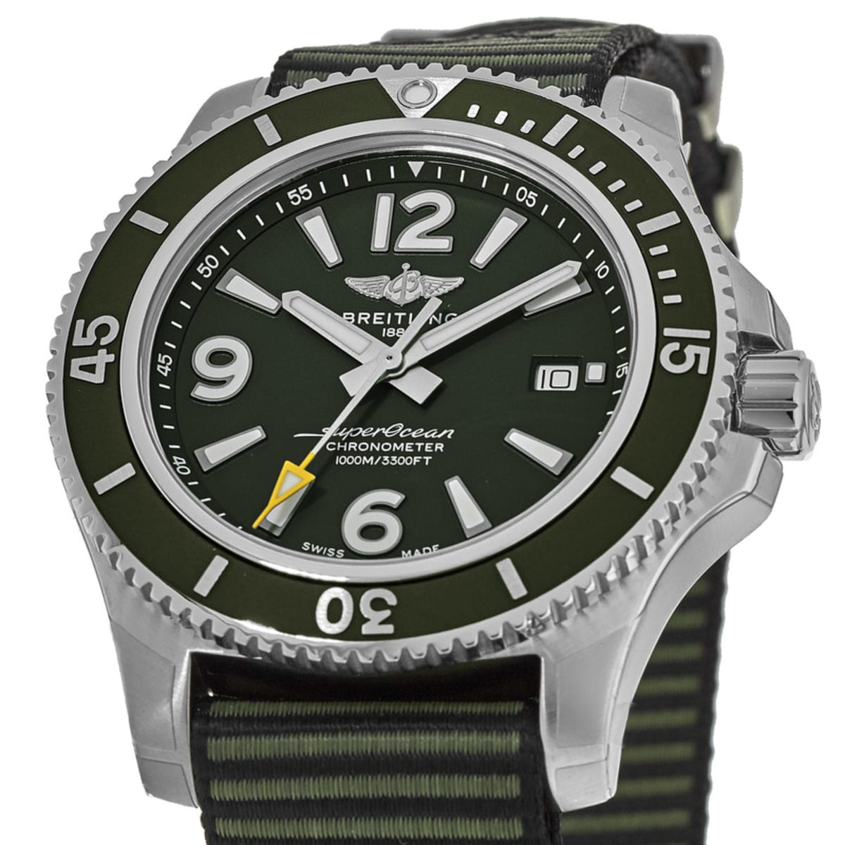 Breitling Superocean Automatic 44mm Outerknown Green Dial Green Nylon Strap Watch for Men - A17367A11L1W1 Watches Breitling   