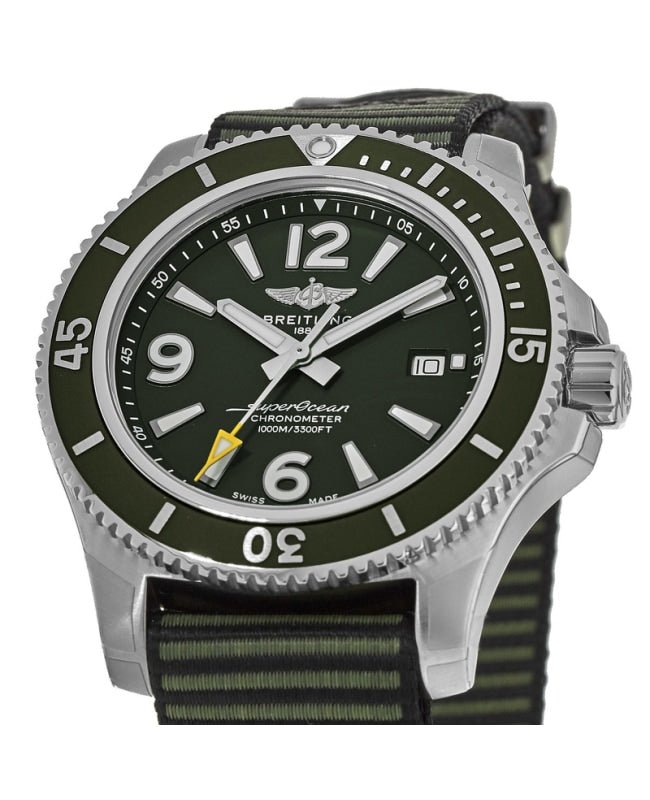 Breitling Superocean Automatic 44mm Outerknown Green Dial Green Nylon Strap Watch for Men - A17367A11L1W1 Watches Breitling   