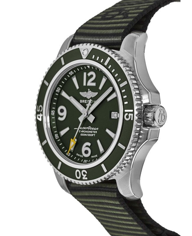 Breitling Superocean Automatic 44mm Outerknown Green Dial Green Nylon Strap Watch for Men - A17367A11L1W1 Watches Breitling   