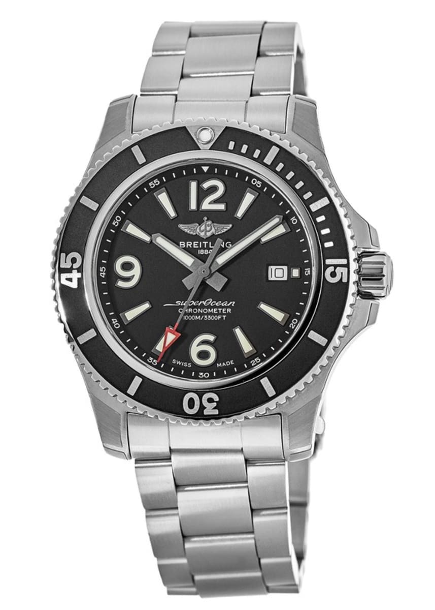 Breitling Superocean Automatic 44mm Black Dial Silver Steel Strap Watch for Men - A17367D71B1A1 Watches Breitling   