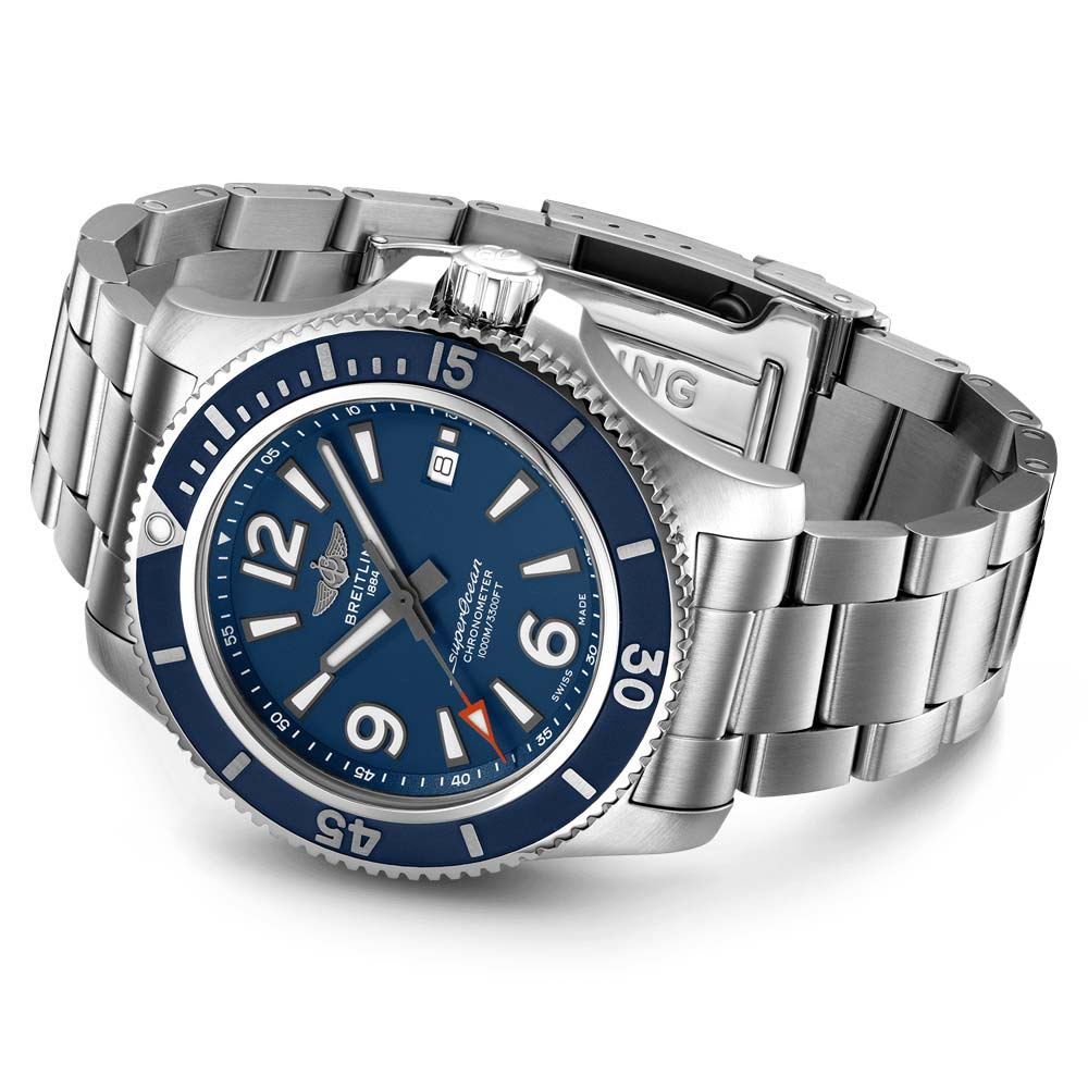 Breitling Superocean Automatic 42mm Blue Dial Silver Steel Strap Watch for Men - A17366D81C1A1 Watches Breitling   