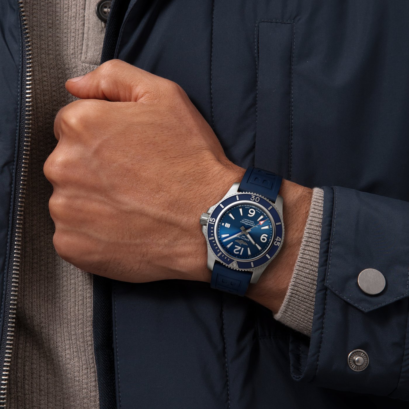 Breitling Superocean 44mm Automatic Blue Dial Blue Rubber Strap Watch for Men - A17367D81C1S2 Watches Breitling   