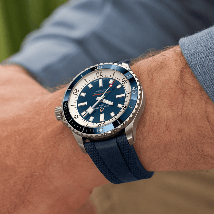 Breitling Superocean Automatic 42mm Blue Dial Blue Rubber Strap Watch for Men - A17375E71C1S1 Watches Breitling   