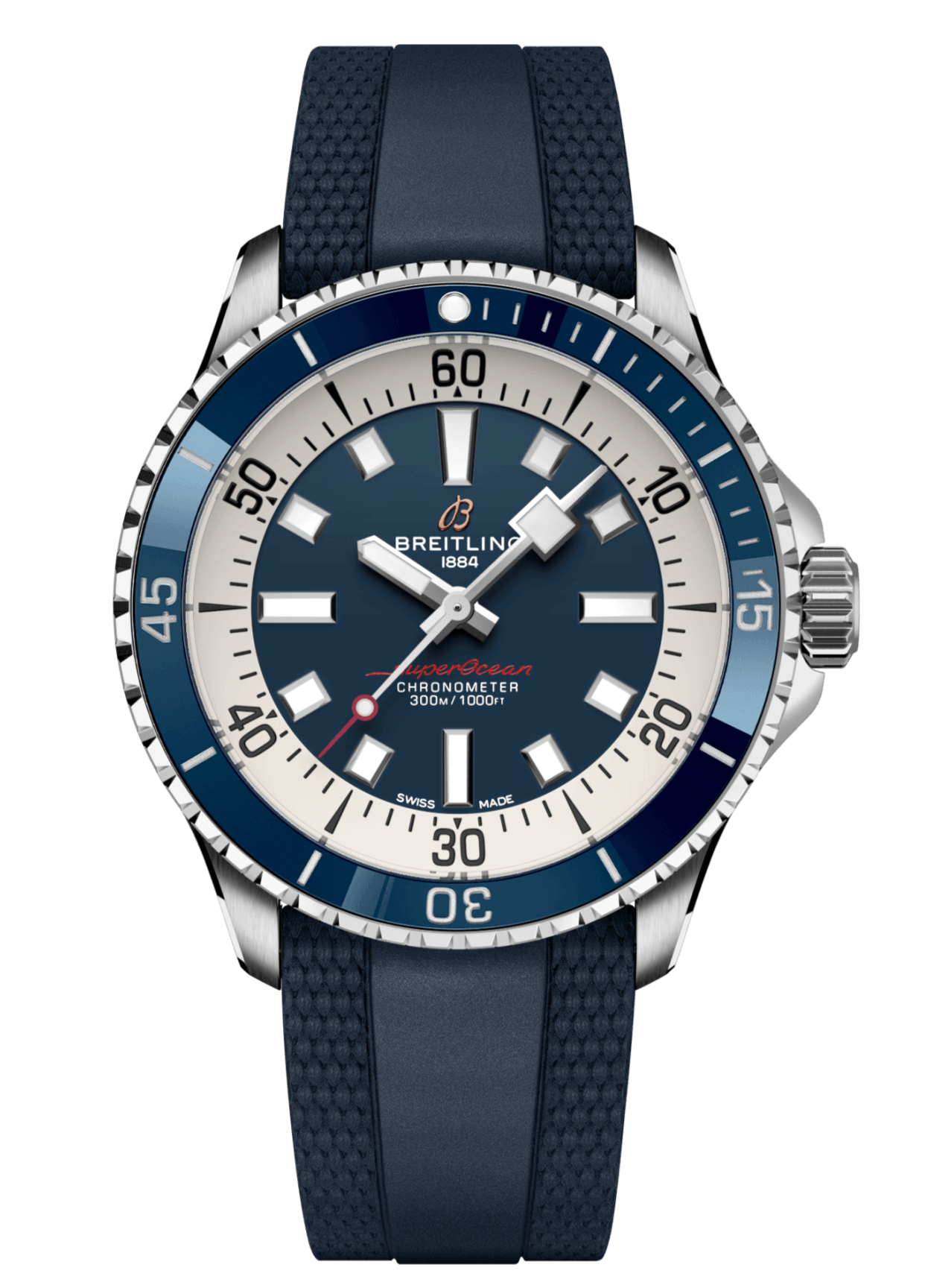 Breitling Superocean Automatic 42mm Blue Dial Blue Rubber Strap Watch for Men - A17375E71C1S1 Watches Breitling   