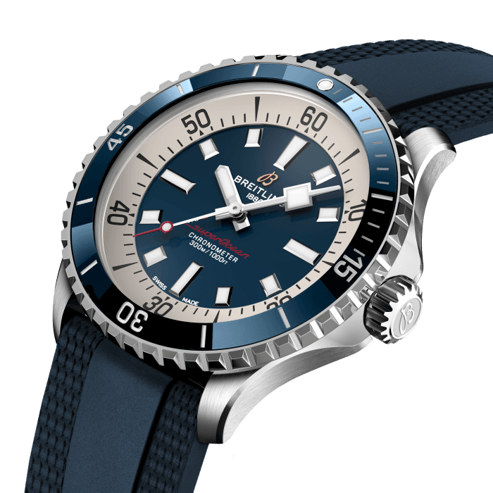 Breitling Superocean Automatic 42mm Blue Dial Blue Rubber Strap Watch for Men - A17375E71C1S1 Watches Breitling   