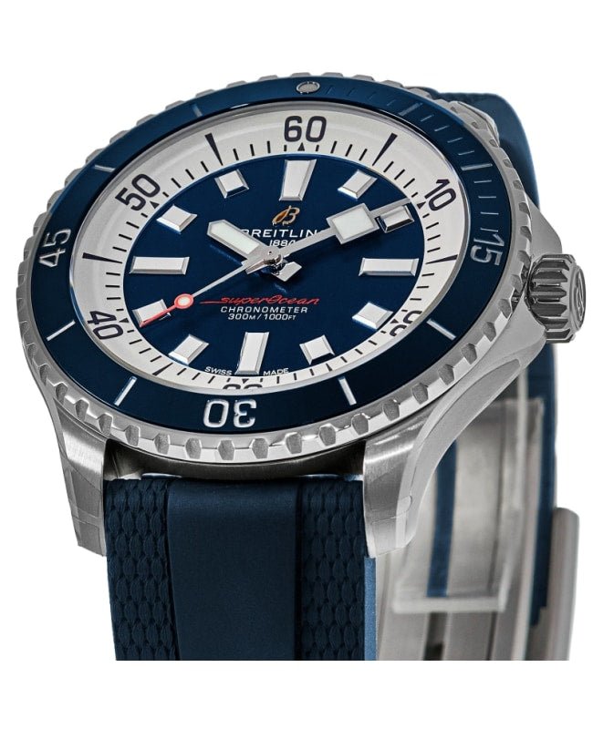 Breitling Superocean Automatic 42mm Blue Dial Blue Rubber Strap Watch for Men - A17375E71C1S1 Watches Breitling   