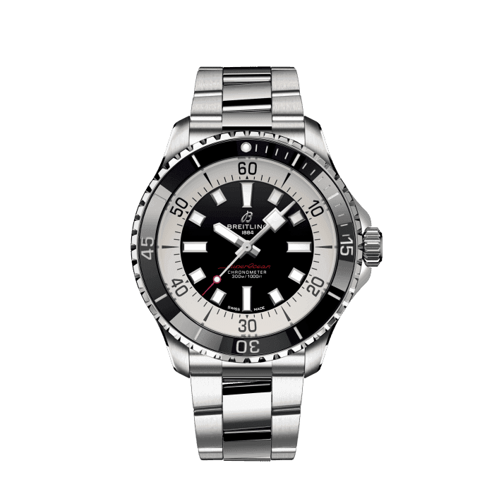 Breitling Superocean Automatic 44mm Black Dial Silver Steel Strap Watch for for Men - A17376211B1A1 Watches Breitling   