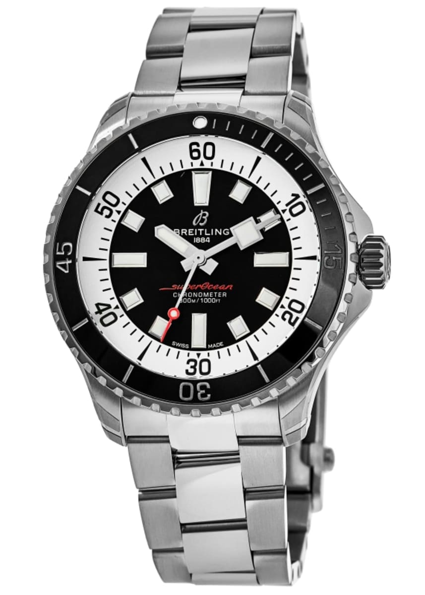 Breitling Superocean Automatic 44mm Black Dial Silver Steel Strap Watch for for Men - A17376211B1A1 Watches Breitling   