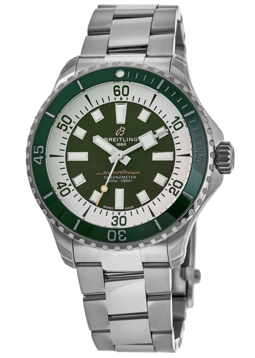 Breitling Superocean Automatic 44mm Navy Green Dial Green Rubber Strap Watch for Men - A17376A31L1A1 Watches Breitling   