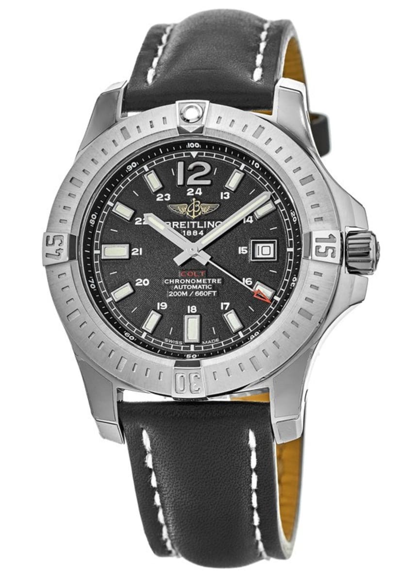 Breitling Colt Automatic 44mm Black Dial Leather Strap Mens Watch - A1738811/BD44/435X Watches Breitling   