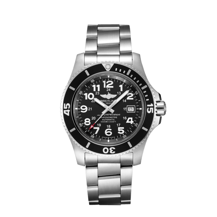 Breitling Superocean II 44mm Black Dial Black Steel Strap Watch for Men - A17392D71B1A1 Watches Breitling   