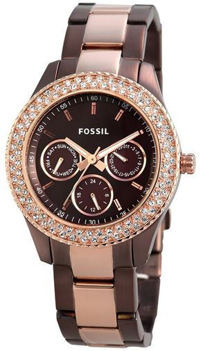 Fossil Stella Multifunction Black Dial Two Tone Steel Strap Watch for Women - ES4079 Watches Fossil   