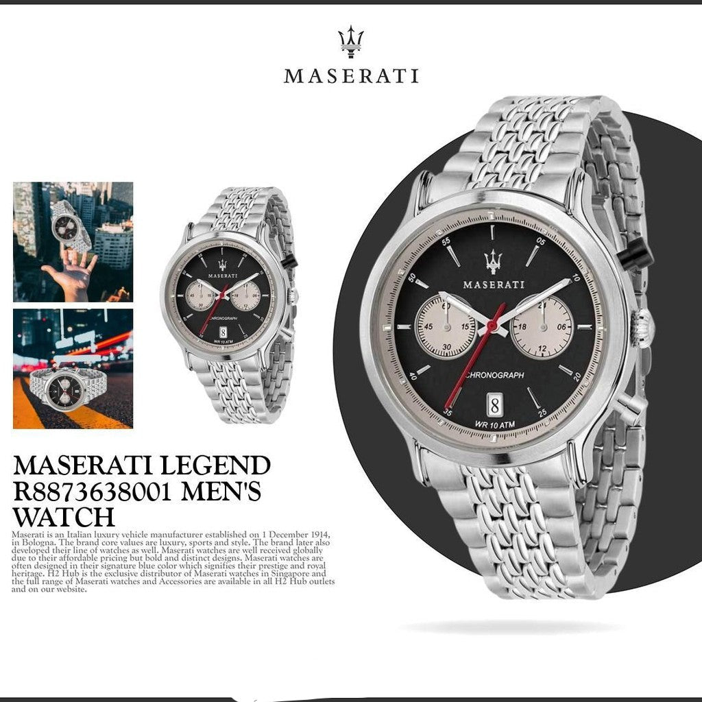 Maserati Legend Chronograph Black Dial Stainless Steel Watch For Men - R8873638001 Watches Maserati   