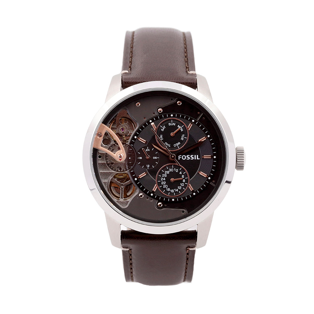 Fossil Townsman Automatic Black Dial Brown Leather Strap Watch for Men -  ME1163 Watches Fossil   